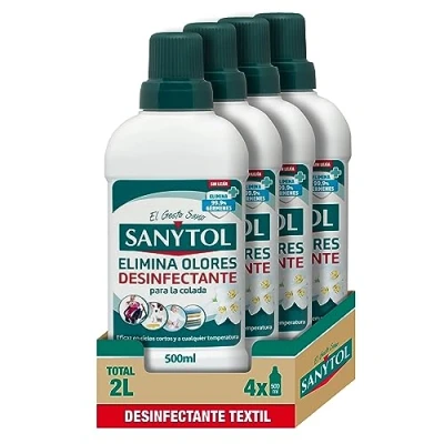 Imagen de Sanytol Desinfectante Textil, Elimina Gérmenes y Malos Olores de la Ropa Sin Lejía Pack 4 x 500 ML = 2L