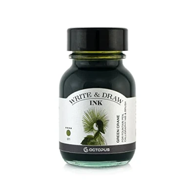 Imagen de Octopus Write and Draw Ink 371 Green Crane tinta resistente al agua para escribir y dibujar, caligráfica, de dibujo a la luz, color verde, 50 ml