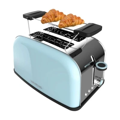 Imagen de Cecotec Tostador Vertical Toastin&#039; Time 850 Blue, 850W, Doble ranura corta y ancha 3,8cm, Varillas Superiores, Acero Inoxidable, Apagado Pop up Automático, Recogemigas