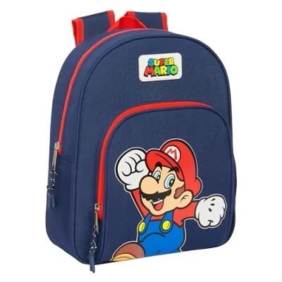 Imagen de SUPER MARIO WORLD Mochila Infantil, Ideal para Niños de Diferentes Edades, Cómoda y Versátil, Calidad Resistencia, 28x10x34 cm, Color Azul marino