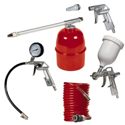 Imagen de Einhell juego de herramientas neumáticas profesionales. Para compresores con una presión mínimo 8 bar, pistola pulverizadora pintura y soplado, inflador neumáticos, manguera