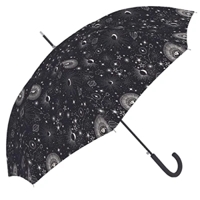 Imagen de Devota &amp; Lomba Paraguas de mujer largo Automático Sistema Antiviento Ligero Práctico Estampado Planetas y Estrellas Diámetro 102cm Negro