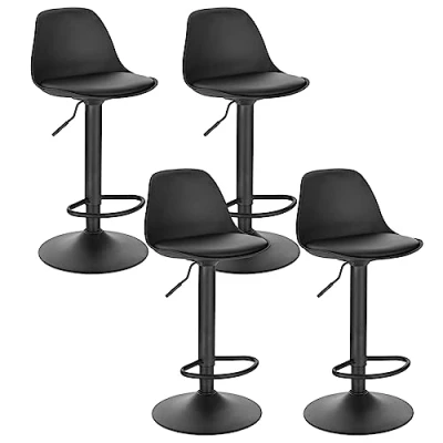 Imagen de EUGAD Juego de 4X Taburete Bar Giratorio, Alto con Altura Ajustable Entre 60,5 y 82 cm, Cocina, Estructura Metal, Respaldo Reposapies, 0651BY 4