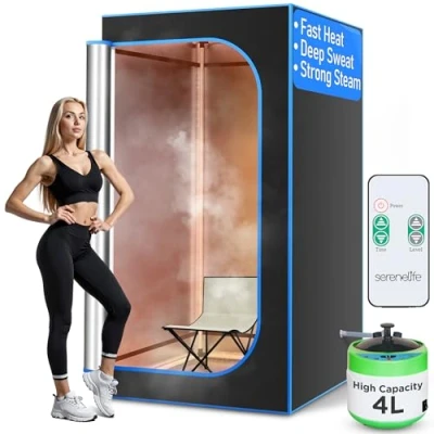 Imagen de SereneLife Sauna de Vapor portátil tamaño Completo. SPA Personal en el hogar, con Control Remoto, Silla Plegable y Temporizador