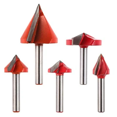 Imagen de Genmitsu 5PCS Juego de puntas fresado ranura en V, 60 90 120 150 ángulo, mango 6mm, forma V 3D Cuchilla corte madera Fresa grabado CNC, VG05A