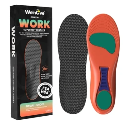 Imagen de Welnove plantillas de trabajo para zapatos mujer y hombre, cómodas espuma viscoelástica todo el día, fascitis plantar, dolor espolón en talón, inserciones soporte
