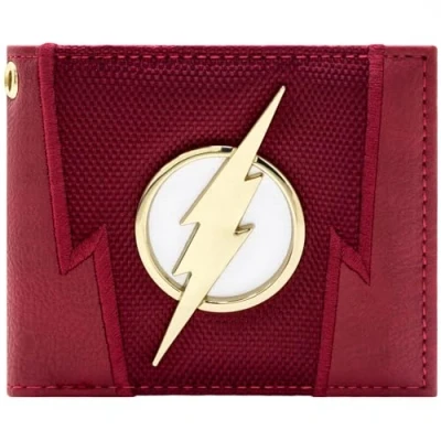 Imagen de The Flash Emblema de Rayo Dorado Traje Superhéroe Billetera/Cartera Bi Fold ID &amp; Porta Tarjetas, Rojo