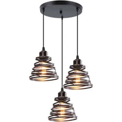 Imagen de iDEGU 3 Luces Lámpara Colgante Moderna Creativa de Techo Interior Diseño Espiral en Cascada Metal Vintage Luz para Dormitorio Cocina Sala Comedor (Araña Luces, Negro)