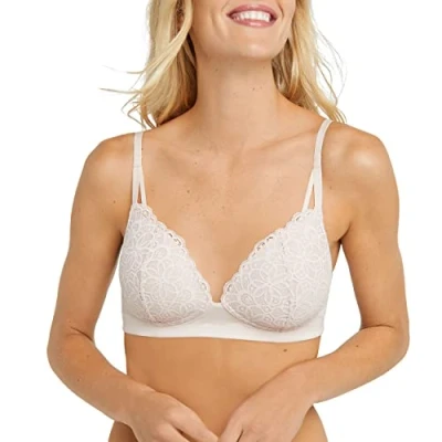 Imagen de Maidenform Largo inalámbrico de Soporte Suave, Brasier Encaje cómodo sin Varillas Sujetador, Sandshell, M para Mujer