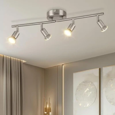 Imagen de Dehobo Foco de Techo Rotación Lámparas Níquel Mate 4 Vías Gu10 LED Ligero 350 Ajustable Moderno Luces para Cocina Sala Estar Sin Bombillas