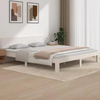 Imagen de vidaXL Estructura de Cama Somier Dormitorio Matrimonial Base Habitación Muebles Mobiliario Hogar Cuarto Descanso Madera Maciza Blanco 180x200 cm