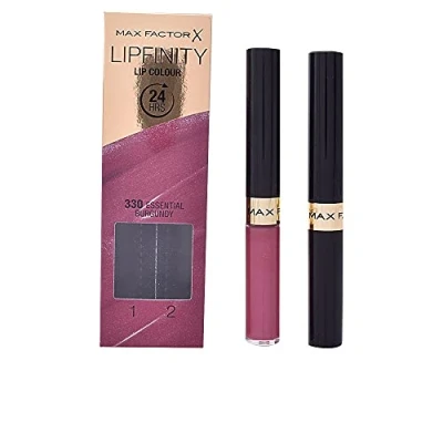 Imagen de Max Factor LipFinity Lip Colour Lipstick Pintalabios, Tono 330 Essential Burgundy Paso 1: 2.3ml 2: 1.9g