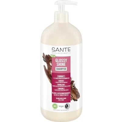 Imagen de SANTE Naturkosmetik Champú Glossy Shine con extracto de hoja abedul orgánico + complejo proteínas 3 capas, cuidado del cabello vegano e hidratante para mayor brillo y suavidad, delicado