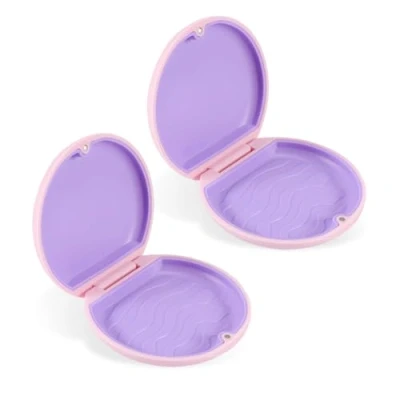Imagen de EUPSIIU 2 Piezas Caja Ferula Dental, de Retenedor, Dentaduras, Retención Ortodoncia, Dentadura Postiza, Prótesis, Almacenamiento por Alineadores Dentales (Rosa)