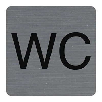 Imagen de Exacompta Ref. 67179E placa de puerta adhesiva para inodoro, pared impresa señalización, en todos los soportes Aspecto aluminio cepillado, tamaño: 7,5 x cm
