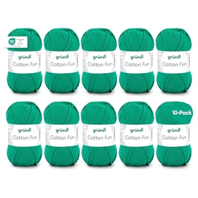 Imagen de Gründl Cotton Fun (Hilo Suave 100% algodón, Certificado Oeko Tex, g/115 m, tamaño de Aguja: 3 4, 1 Ovillo 50 g), Hierba, Verde Erba, One Size, 1150