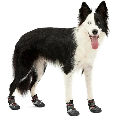 Imagen de Kurgo Blaze Cross Dog Zapatos para Perros Todo el Año, Protectores de Patas Perros, Resistente al Agua, Reflectante, Antideslizante Incluye 2 Negro/Rojo S