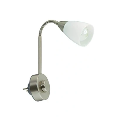 Imagen de BRILONER lámpara enchufable Flexarm, E14, de lectura 25W, incl. regulador giratorio, blanco níquel mate, metal, aplique pared interior, lampara escritorio,