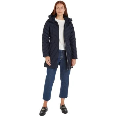 Imagen de Tommy Hilfiger Abrigo de Plumas Mujer Chevron Down Coat con Capucha, Azul (Desert Sky), XXS