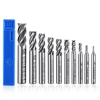 Imagen de ASNOMY 10pcs 4 Flauta Fresa Perforadoras, de Punta, 2 12mm HSS CNC Mango Recto Brocas Corte Juego Herramientas para Madera Aluminio Titanio Acero