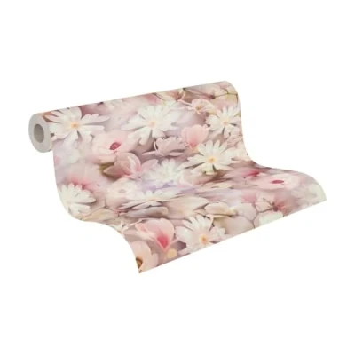 Imagen de A.S. Création Papel Pintado de Pared Floral en Colores Variados, Blanco y Rosa para Diferentes Espacios 10,05 m x 0,53