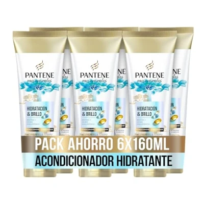 Imagen de Pantene Pro V Miracles Hidratación y Brillo Acondicionador con Biotina 160ml x6. para Pelo Seco Dañado, Ácido Hiaulorónico que Aporta Hidratación. Hidratante Suave Brillante