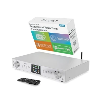 Imagen de Radio Internet WiFi Sintonizador Receptor de Digital Dab+ &amp; FM Spotify Connect Podcasts Bluetooth Adaptor para Pila HiFi Mando a Distancia Incluido MAJORITY Fitzwilliam (Plata)