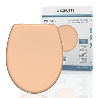 Imagen de SCHÜTTE asiento de inodoro duroplast, color beige, con dispositivo automático descenso y cierre rápido para una fácil limpieza, carga máxima del 150 kg, beige 82305