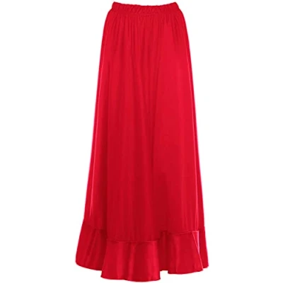 Imagen de Falda Flamenco Niña Español, Ensayo Largo Negro Rojo Volante Simple Doble para Baile Danza Clase Fiesta (12 años, Simple)