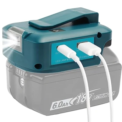 Imagen de QUPERR Adp05 Power Source Battery Adaptador de luz Trabajo para Makita 14,4 V y 18 con un par Interfaz Cargador teléfono USB, Linterna Puerto CC inalámbrica (Solo Adaptador)