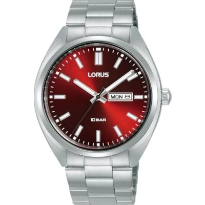 Imagen de Lorus Reloj Analógico de Cuarzo para Hombre con Pulsera Acero Inoxidable, Plata/Rojo