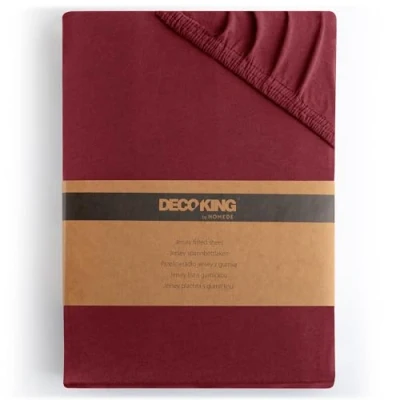 Imagen de DecoKing 200x200 200x220 cm 100% Algodón Peinado Sábana Bajera Ajustable Jersey Burdeos Amber Collection