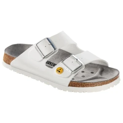 Imagen de Birkenstock Sandalias ESD Arizona, talla 43, color blanco, estrechas 089418 43 (pantuflas con dos hebillas Alpro P220 571030 571038 571040 571048 571050 571058 571060 5771060 5771050 1068 cm