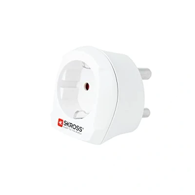 Imagen de Skross 1.500201 E Adaptador de enchufe eléctrico Tipo C (Europlug) Blanco para (Tipo (Europlug), 100 250 V, 16 A, Blanco, 4000 W, 56 mm)