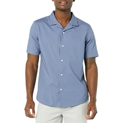 Imagen de Amazon Essentials Camisa Hawaiana de Corte Estándar Hombre, Azul Efecto Lavado, XL