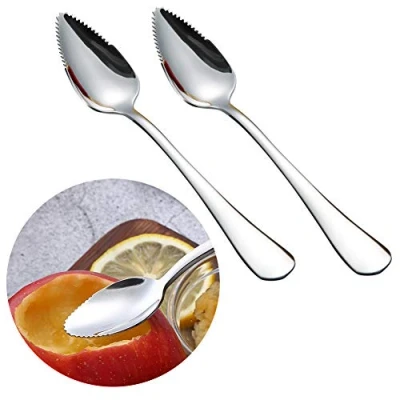 Imagen de Cuchara de Pomelo 2pcs Cucharas Postre， Fruta Raspado, Acero Inoxidable Pulido，Adecuado para Cavar Manzana, Kiwi, Papaya, Naranja, Helado, Pulpa