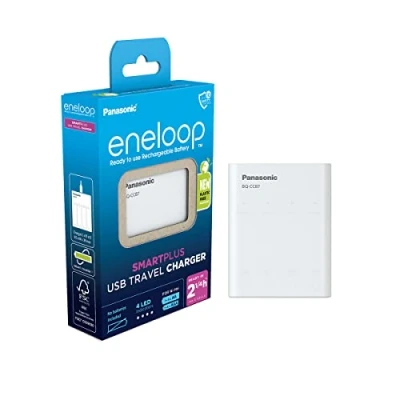 Imagen de eneloop SmartPlus Travel Cargador USB, para 1 4 Pilas Recargables AA/AAA, 2.25h de Tiempo Carga, 10 Funciones Seguridad