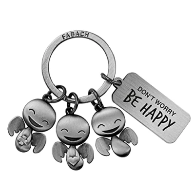 Imagen de FABACH Llavero con diseño de ángel la guarda grabado, suerte, amuleto motivación Don&#039;t Worry be Happy, Plata antigua, talla única, Clásico