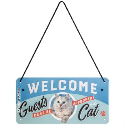 Imagen de Nostalgic Art, Cartel colgante retro, Animal Club Welcome Cat Idea de regalo para dueños gatos, metálico, Diseño vintage, 10 x 20 cm