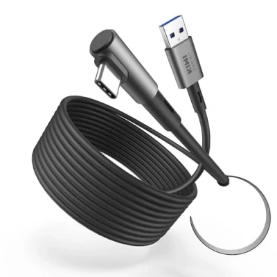 Imagen de KIWI design Cable de Enlace 3 Metros Compatible con Meta Quest 3S/Quest Accesorios, 2/Pro/Pico 4 PC Steam VR, USB 3.0 Supervelocidad 5Gbps (Negro)
