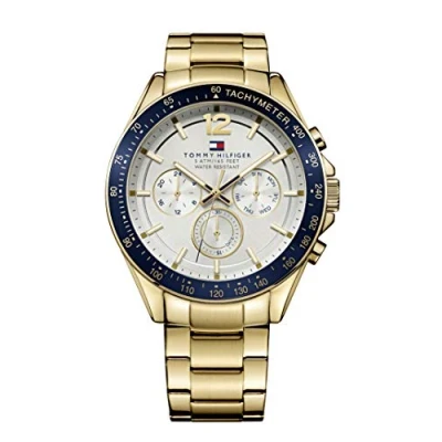 Imagen de Tommy Hilfiger Reloj Multifunción de Cuarzo para Hombre Esfera Plateada Blanca, 3 Subesferas, Pulsera Acero Inoxidable o Cuero, Resistente al Agua 5ATM