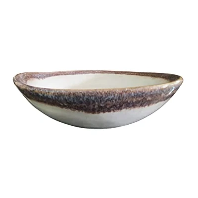 Imagen de PintoCer 2 x Platos Hondos de Gres, 23 cm, Cuenco para Sopa, Pasta, Ensalada o Cereales, Blanco y Marrón