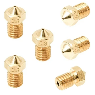 Imagen de 3D FREUNDE Juego de 6 boquillas 0,8 mm con cabeza en J E3D V5 / V6 Bowden reprap extrusora hotend latón para filamento 1,75 mm, boquilla impresora M6
