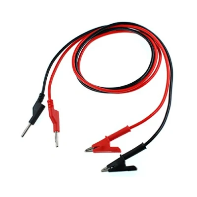 Imagen de Oiyagai 2 Piezas de Conector Plátano Apilable 4MM y Pinzas Cocodrilo, Cables Prueba para Multímetro o Trabajo Pruebas Eléctricas en Laboratorio (Rojo + Negro)