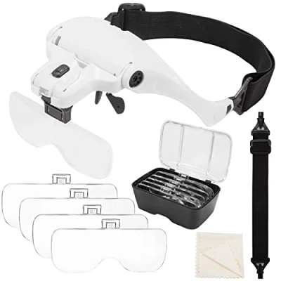 Imagen de Lentes de Aumento con Luz LED Gafas Lupa Diadema Profesional para Leer Reparaciones, Coser, Joyería y Relojería 5 1.0X a 3.5X