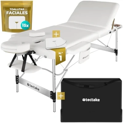Imagen de TecTake® Camilla Masaje Plegable y Ajustable en Altura, Fisioterapia, Estructura Ligera de Aluminio, Estetica Profesional, Acolchado Resistente al Agua Aceite Ancho 78 cm Blanco