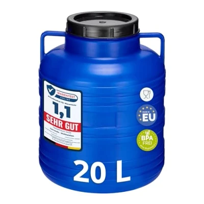 Imagen de Garronda 20 litros Barril alimentario, depósito de Agua, Boca Ancha en HDPE y sin BPA, tonel jardín, contenedor Alimentos para Animales, Universal GD 0078, Azul