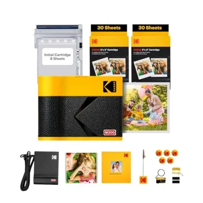 Imagen de KODAK Mini 3 ERA 4PASS Impresora de Fotos Portátil (7,6x7,6cm) (Impresora + Pack Regalo con 68 Hojas (8 Iniciales 60 Hojas), Amarillo)
