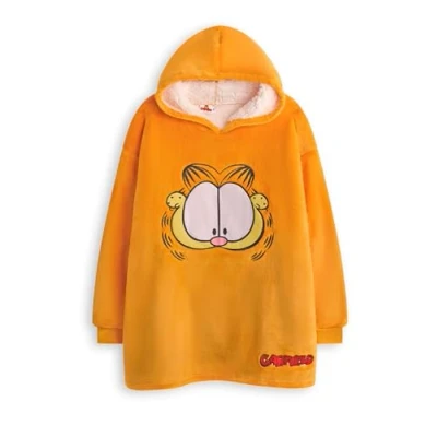 Imagen de Garfield Manta portátil para niños Sudadera con Capucha de Forro Polar Extragrande niño (Naranja) Lazy Tabby Cat Face Unisex Ropa Descanso