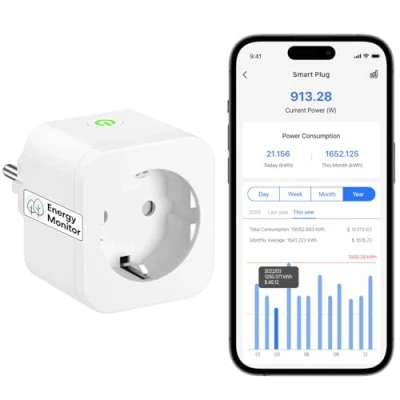 Imagen de Meross 16A Enchufe Inteligente con Mide el Consumo, Bluetooth Alexa Control Remoto y Voz, Temporizador, WiFi Compatible Alexa, Google Home SmartThings